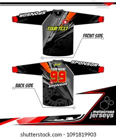 Long sleeve Motocross jerseys t-shirts vector, 
graphic design for football uniforms, unisex cycling, navy submariner and sportswear.