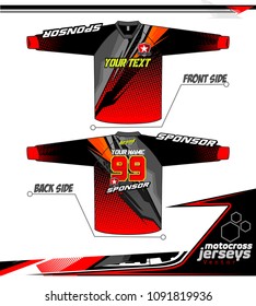 Long sleeve Motocross jerseys t-shirts vector, 
graphic design for football uniforms, unisex cycling, navy submariner and sportswear.