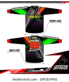 Long sleeve Motocross jerseys t-shirts vector, 
graphic design for football uniforms, unisex cycling, navy submariner and sportswear.