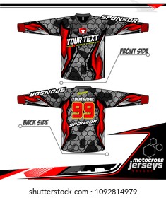 Long sleeve Motocross jerseys t-shirts vector, 
graphic design for football uniforms, unisex cycling, navy submariner and sportswear.