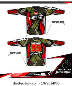 Long sleeve Motocross jerseys t-shirts vector, 
graphic design for football uniforms, unisex cycling, navy submariner and sportswear.