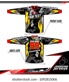 Long sleeve Motocross jerseys t-shirts vector, 
graphic design for football uniforms, unisex cycling, navy submariner and sportswear.