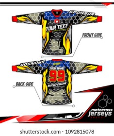 Long sleeve Motocross jerseys t-shirts vector, 
graphic design for football uniforms, unisex cycling, navy submariner and sportswear.