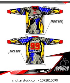 Long sleeve Motocross jerseys t-shirts vector, 
graphic design for football uniforms, unisex cycling, navy submariner and sportswear.