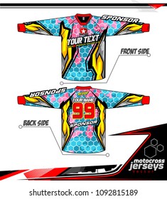 Long sleeve Motocross jerseys t-shirts vector, 
graphic design for football uniforms, unisex cycling, navy submariner and sportswear.