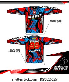 Long sleeve Motocross jerseys t-shirts vector, 
graphic design for football uniforms, unisex cycling, navy submariner and sportswear.