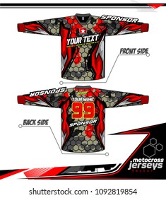 Long sleeve Motocross jerseys t-shirts vector, 
graphic design for football uniforms, unisex cycling, navy submariner and sportswear.