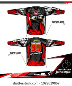 Long sleeve Motocross jerseys t-shirts vector, 
graphic design for football uniforms, unisex cycling, navy submariner and sportswear.