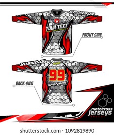Long sleeve Motocross jerseys t-shirts vector, 
graphic design for football uniforms, unisex cycling, navy submariner and sportswear.