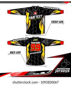 Long sleeve Motocross jerseys t-shirts vector, 
graphic design for football uniforms, unisex cycling, navy submariner and sportswear.