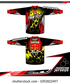 Long sleeve Motocross jerseys t-shirts vector, 
graphic design for football uniforms, unisex cycling, navy submariner and sportswear.