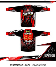 Long sleeve Motocross jerseys t-shirts vector, 
graphic design for football uniforms, unisex cycling, navy submariner and sportswear.