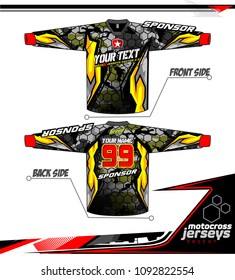 Long sleeve Motocross jerseys t-shirts vector, 
graphic design for football uniforms, unisex cycling, navy submariner and sportswear.