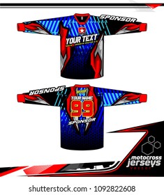 Long sleeve Motocross jerseys t-shirts vector, 
graphic design for football uniforms, unisex cycling, navy submariner and sportswear.