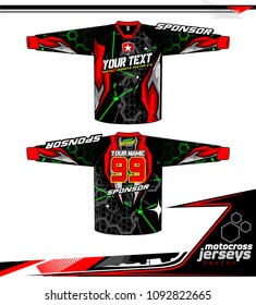 Long sleeve Motocross jerseys t-shirts vector, 
graphic design for football uniforms, unisex cycling, navy submariner and sportswear.
