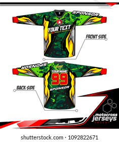 Long sleeve Motocross jerseys t-shirts vector, 
graphic design for football uniforms, unisex cycling, navy submariner and sportswear.