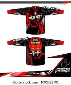 Long sleeve Motocross jerseys t-shirts vector, 
graphic design for football uniforms, unisex cycling, navy submariner and sportswear.