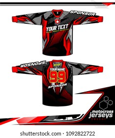 Long sleeve Motocross jerseys t-shirts vector, 
graphic design for football uniforms, unisex cycling, navy submariner and sportswear.