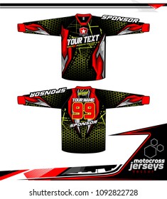 Long sleeve Motocross jerseys t-shirts vector, 
graphic design for football uniforms, unisex cycling, navy submariner and sportswear.