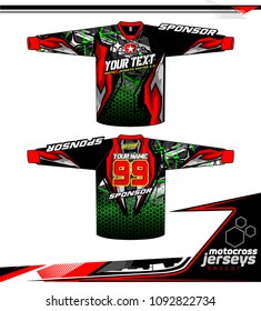 Long sleeve Motocross jerseys t-shirts vector, 
graphic design for football uniforms, unisex cycling, navy submariner and sportswear.