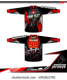 Long sleeve Motocross jerseys t-shirts vector, 
graphic design for football uniforms, unisex cycling, navy submariner and sportswear.