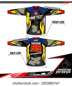 Long sleeve Motocross jerseys t-shirts vector, 
graphic design for football uniforms, unisex cycling, navy submariner and sportswear.