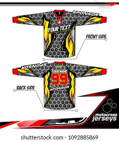 Long sleeve Motocross jerseys t-shirts vector, 
graphic design for football uniforms, unisex cycling, navy submariner and sportswear.