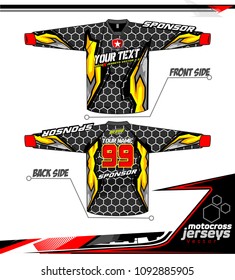 Long sleeve Motocross jerseys t-shirts vector, 
graphic design for football uniforms, unisex cycling, navy submariner and sportswear.