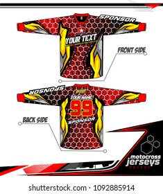 Long sleeve Motocross jerseys t-shirts vector, 
graphic design for football uniforms, unisex cycling, navy submariner and sportswear.