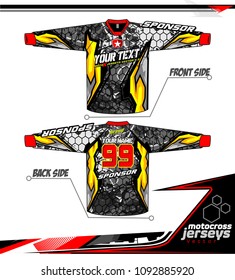 Long sleeve Motocross jerseys t-shirts vector, 
graphic design for football uniforms, unisex cycling, navy submariner and sportswear.