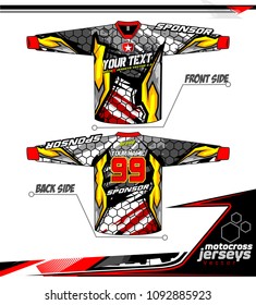 Long sleeve Motocross jerseys t-shirts vector, 
graphic design for football uniforms, unisex cycling, navy submariner and sportswear.