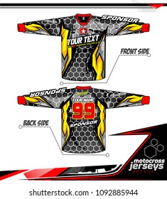 Long sleeve Motocross jerseys t-shirts vector, 
graphic design for football uniforms, unisex cycling, navy submariner and sportswear.