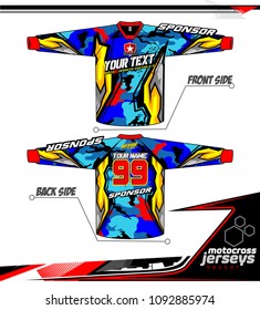 Long sleeve Motocross jerseys t-shirts vector, 
graphic design for football uniforms, unisex cycling, navy submariner and sportswear.