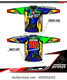 Long sleeve Motocross jerseys t-shirts vector, 
graphic design for football uniforms, unisex cycling, navy submariner and sportswear.