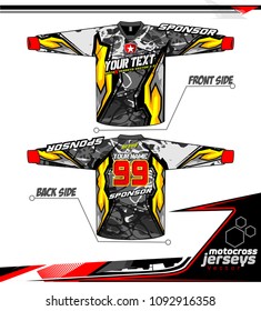 Long sleeve Motocross jerseys t-shirts vector, 
graphic design for football uniforms, unisex cycling, navy submariner and sportswear.