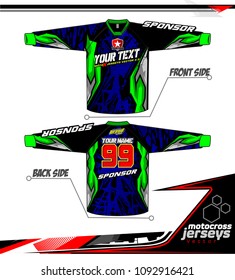 Long sleeve Motocross jerseys t-shirts vector, 
graphic design for football uniforms, unisex cycling, navy submariner and sportswear.