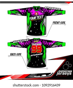 Long sleeve Motocross jerseys t-shirts vector, 
graphic design for football uniforms, unisex cycling, navy submariner and sportswear.