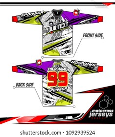 Long sleeve Motocross jerseys t-shirts vector, 
graphic design for football uniforms, unisex cycling, navy submariner and sportswear.