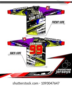 Long sleeve Motocross jerseys t-shirts vector, graphic design for football uniforms, unisex cycling, navy submariner and sportswear.