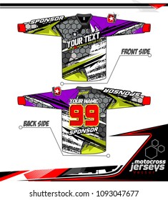 Long sleeve Motocross jerseys t-shirts vector, graphic design for football uniforms, unisex cycling, navy submariner and sportswear.