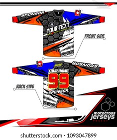 Long sleeve Motocross jerseys t-shirts vector, graphic design for football uniforms, unisex cycling, navy submariner and sportswear.