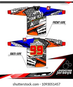 Long sleeve Motocross jerseys t-shirts vector, graphic design for football uniforms, unisex cycling, navy submariner and sportswear.
