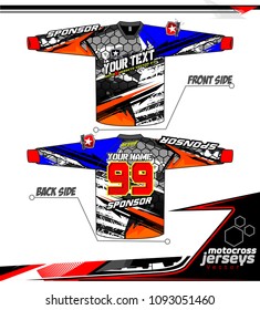 Long sleeve Motocross jerseys t-shirts vector, graphic design for football uniforms, unisex cycling, navy submariner and sportswear.
