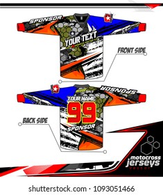 Long sleeve Motocross jerseys t-shirts vector, graphic design for football uniforms, unisex cycling, navy submariner and sportswear.
