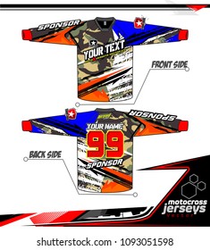 Long sleeve Motocross jerseys t-shirts vector, graphic design for football uniforms, unisex cycling, navy submariner and sportswear.
