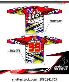 Long sleeve Motocross jerseys t-shirts vector, 
graphic design for football uniforms, unisex cycling, navy submariner and sportswear.