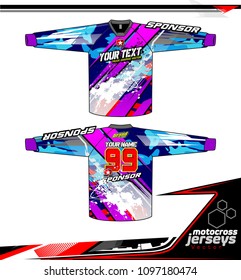 Long sleeve Motocross jerseys t-shirts vector, 
graphic design for football uniforms, unisex cycling, navy submariner and sportswear.