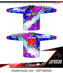 Long sleeve Motocross jerseys t-shirts vector, graphic design for football uniforms, unisex cycling, navy submariner and sportswear.
