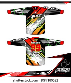 Long sleeve Motocross jerseys t-shirts vector, graphic design for football uniforms, unisex cycling, navy submariner and sportswear.