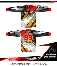 Long sleeve Motocross jerseys t-shirts vector, graphic design for football uniforms, unisex cycling, navy submariner and sportswear.